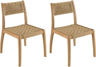 Macabane Set de 2 sillas de jardín de madera de teca y ratán sintético beige