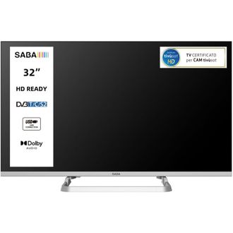 Saba SA32M10 TV 32 HD READY, Triplo tuner DVBT2/C/S2 HEVC MAIN10, Certificato TivuSAT, Piedistallo centrale, Dolby Audio