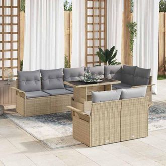 vidaXL Vidaxl - Conjunto De Sof&aacute; De Jard&iacute;n Con Coj&iacute;n 9 Pcs Beige Polirat&aacute;n