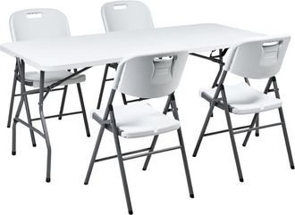Beliani Conjunto De Comedor Exterior 4 Plazas Mesa Rectangular Sillas Plegables Con Patas De Acero 180 X 74 Cm Blanco Cugnoli