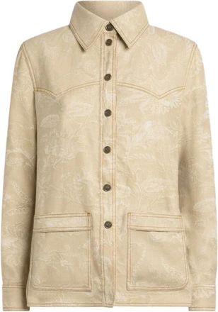 Etro Jassen, Dames, Beige, M, Denim, Jacquard Floral Denim Jacket