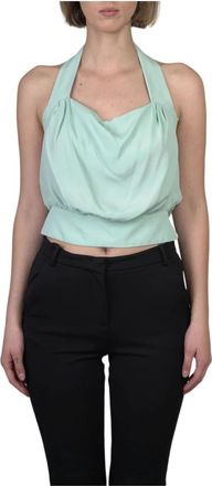 Pinko Zijden Top met Open Rug in E51Verde - Dames - Tops zonder mouwen - Groen - S - Tops