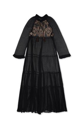 Fortela Arsia Embroidered Silk Chiffon Kaftan Dress in Black at Nordstrom, Size 38 Eu
