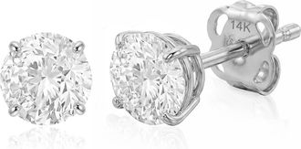 MAX + STONE 14k Gold Solitaire Round Earrings Studs Embellished with Swarovski Zirconia Various Sizes