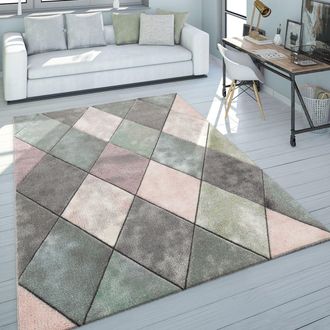 Paco Home Paco Home - Alfombra Sal&oacute;n Multicolor Tonos Pastel Motivo Rombos Dise&ntilde;o 3d Pelo Corto Robusta 80x300 Cm