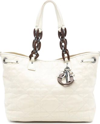 Dior Borsa tote Panarea media in tela cerata con motivo Cannage 2009 - Bianco