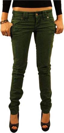 John Galliano Groene Distressed Skinny Jeans - Dames - Skinny broeken - Groen - W28 - Katoen - Broeken