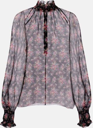 Dolce & Gabbana Blusa in seta trasparente con volant e stampa floreale