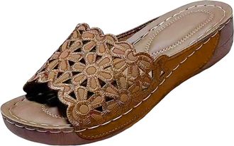 Generic 2026 Women Summer Solid Slip On Casual Open Toe Comfortable Beach Shoes Sandals Slippers (Brown, 4.5)