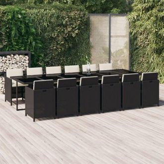 vidaXL Set Comedor De Jard&iacute;n 13 Pzas Con Cojines Rat&aacute;n Sint&eacute;tico Negro Vidaxl