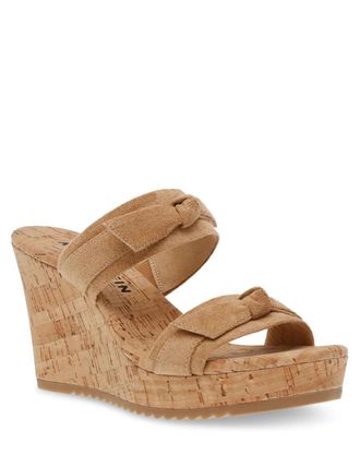 Anne Klein Wiona Sandals Womens Natural Bow Detail Wedge Heels JOBB264