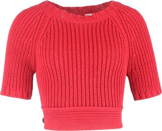 Red Valentino RED Valentino Knitted Open Back Crop Top in Red Cotton