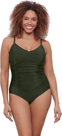 Aqua Green Princess Seam V-Neck Side Shirred Adjustable One-Piece Swimsuit in Malachite at Nordstrom, Size X-Large