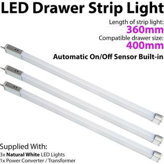 Loops 3x 400mm LED Drawer Strip Light AUTO ON/OFF PIR SENSOR Kitchen Cupboard Door