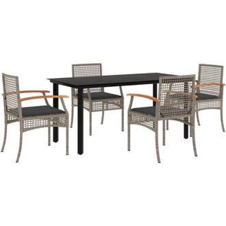 vidaXL Vidaxl - Set Comedor De Jard&iacute;n 5 Piezas Con Cojines Rat&aacute;n Sint&eacute;tico Gris