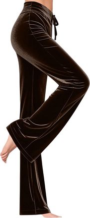Generic Velvet Trousers Women UK Slim Fit Straight Leg Pants Elegant Velour Pants for Women Soft Dance Yoga Pants Classic Plain Jogger Sweatpants with Drawstr