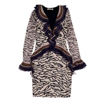 Roberto Cavalli Zebra-Print Ruffled Mini Dress, Brand Size 42 ( US Size 8 )