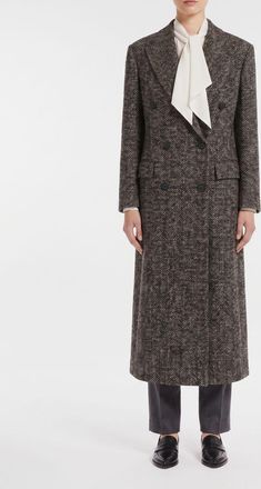 Tagliatore Cappotto lungo doppiopetto in lana con motivo chevron e rever classici