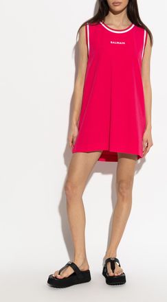 Balmain Beach Dress With Embroidered Logo, Womens, Pink