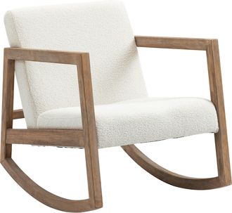 HOMCOM Rocking Chair Upholstered Armchair Wooden Accent Chair Cream | TJ Hughes