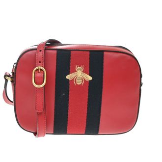 Gucci Bee Web Camera Leather Red Leather Handbag (Pre-Owned)