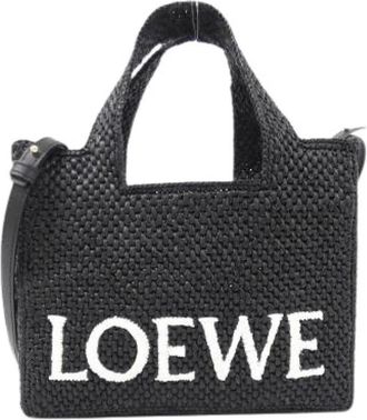 Loewe Pre-owned Tote Bags, female, Black, Size: ONE SIZE Pre-owned Font Tote Small Raffia Tote Bag