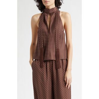 Poss&eacute; Phoebe Polka Dot Keyhole Halter Neck Top in Choc Vanilla at Nordstrom, Size Xx-Large