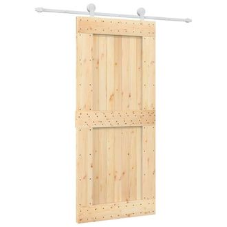 Berkfield Home Sliding Door with Hardware Set 90x210 cm Solid Wood Pine in Light Brown