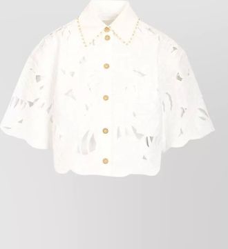 Zimmermann cropped cotton shirt cut out collar