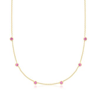 RS Pure by Ross-Simons Bezel-Set Lab-Grown Pink Sapphire Station Necklace in 18kt Gold Over Sterling