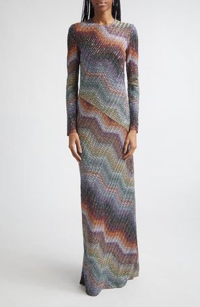 Missoni Greek Zigzag Sequin Lam&eacute; Long Sleeve Dress in Multi Dark at Nordstrom, Size 0 Us