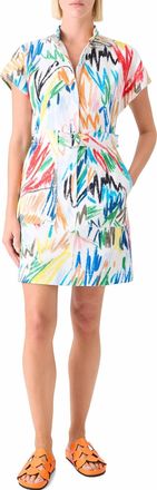 Akris Cotton Print Denim Shirt Dress In Cream Multi