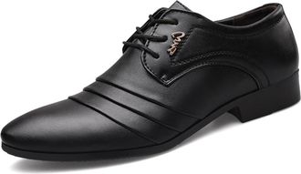 Generic Mens Business Leather Shoes Casual Pointed Toe Formal Leather Lace-up Sleeve Low Top Shoes Wedding Shoes for Men,A,42