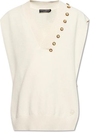 Dolce & Gabbana Trui met glinsterende applicaties - Heren - Spencers - Beige - M - Wol - Truien & Vesten
