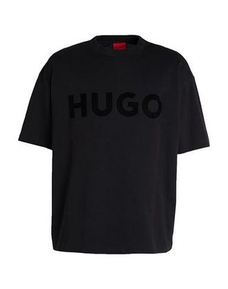 Tシャツ・カットソー HUGO Men T-shirt Black 50525236 001 HUGO - Stretch-cotton T-shirt with graphic logo print - Black
