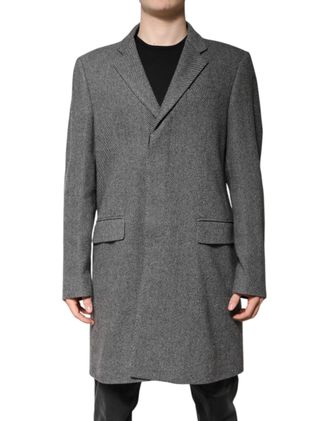 Dolce & Gabbana Mens Overcoat Long Sleeve Notch Neck - Grey Wool - Size EU 52 (Mens)