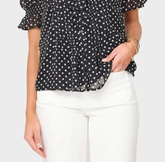 Gibsonlook Womens Khloe Ruffle For Days Top In Black Pearl Blush Dot