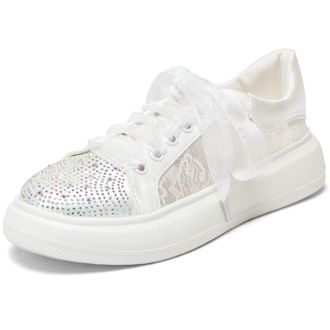 Emily Bridalwear 115-21B Womens Wedding Sneakers Flats Tennis Shoes Bling Rhinestone Sneakers,Ivory,7.5 UK