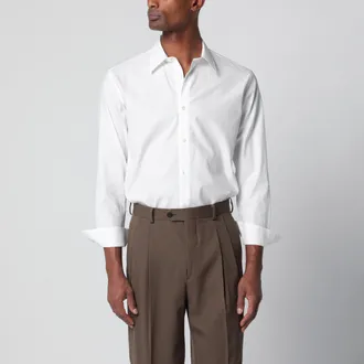 Auralee Camicia slim in twill di cotone bianca