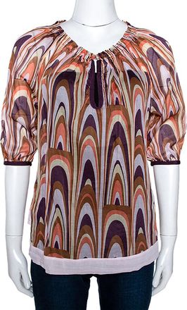 M Missoni Multicolor Printed Cotton Ruched Neckline Blouse