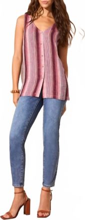 Tribal Flowy Button Down Cami With Side Slit In Maroon