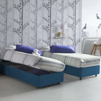 Dmora Dmora - Cama Individual Dcassan, Cama Contenedor Con Revestimiento De Tela, 100% Made In Italy, Apertura Lateral, Con Colch&oacute;n 80x190 Cm Incluido, Azul