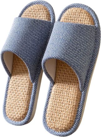 Generic Womens Mules with Footbed, Linen Slippers, Summer Slippers, Peep Toe Summer Shoes, Linen Shoes, Lightweight Flat Sandals, Slides, Non-Slip Slippers, C