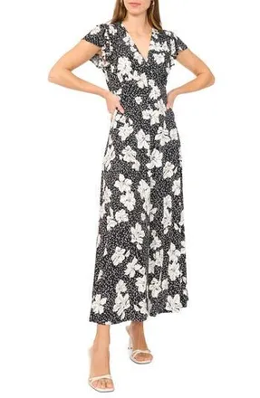 Halogen Floral Cap Sleeve Empire Waist Maxi Dress in New Ivory at Nordstrom Rack, Size X-Large