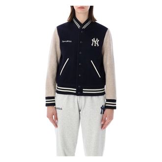 Sporty & Rich Bomber Jackets, female, Blue, Size: S Yankees Curve Wool Varsity Jacket