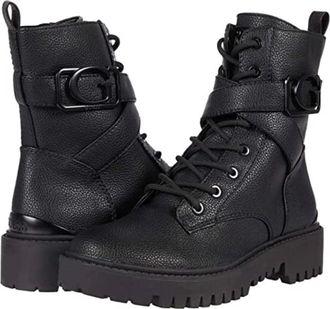 Guess Orana Boots Womens Black Leather Round Toe Combat Bootie LION698