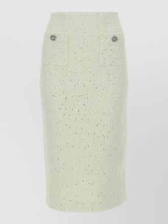Self Portrait midi skirt boucle sequins pockets buttons slit