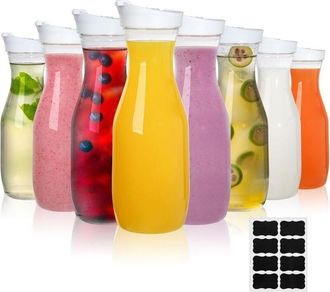 OEM Paquete De 8 Jarras De Pl&aacute;stico Transparente De 1 Litro Con Tapa Abatible Y Cuello Estrecho Para Bebidas Refrescantes - Ulisem