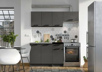 Dmora Cocina Completa Cormons, Conjunto Compacto Y Funcional Con Puertas Y Caj&oacute;n, Color Antracita