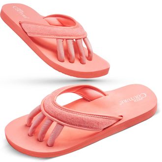 Pedi Couture Pedicure Sandals with Built In Toe Separators for Women - Comfortable Spa Style Flip Flops for Home, Salon, Yoga & Gym Use, Coral, S